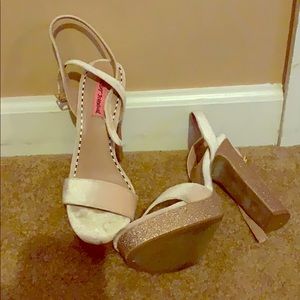 Betsy Johnson RoseGold Heels with Straps